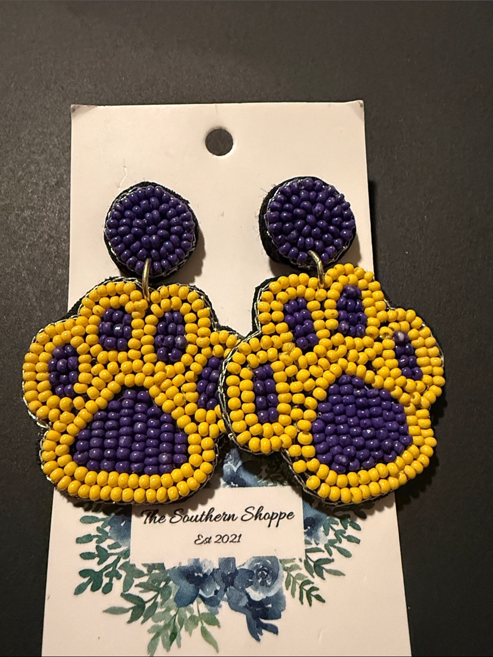 5/$25 paw purple yellow earrings New